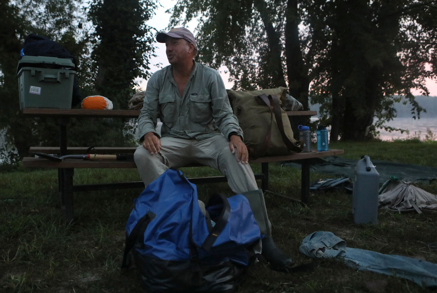 Neal Moore pauses while packing